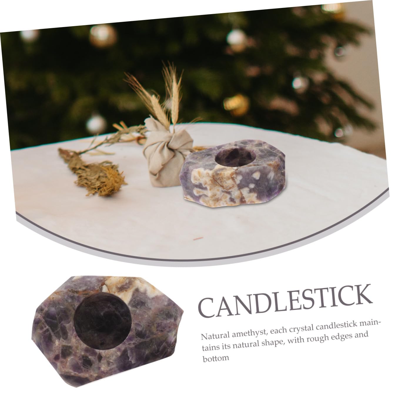 LIFKOME Candelabro de Cristal Púrpura para Velas Aromáticas Bordes Rugosos y Base Natural, Adecuado para Decoración Navideña y Reuniones Familiares