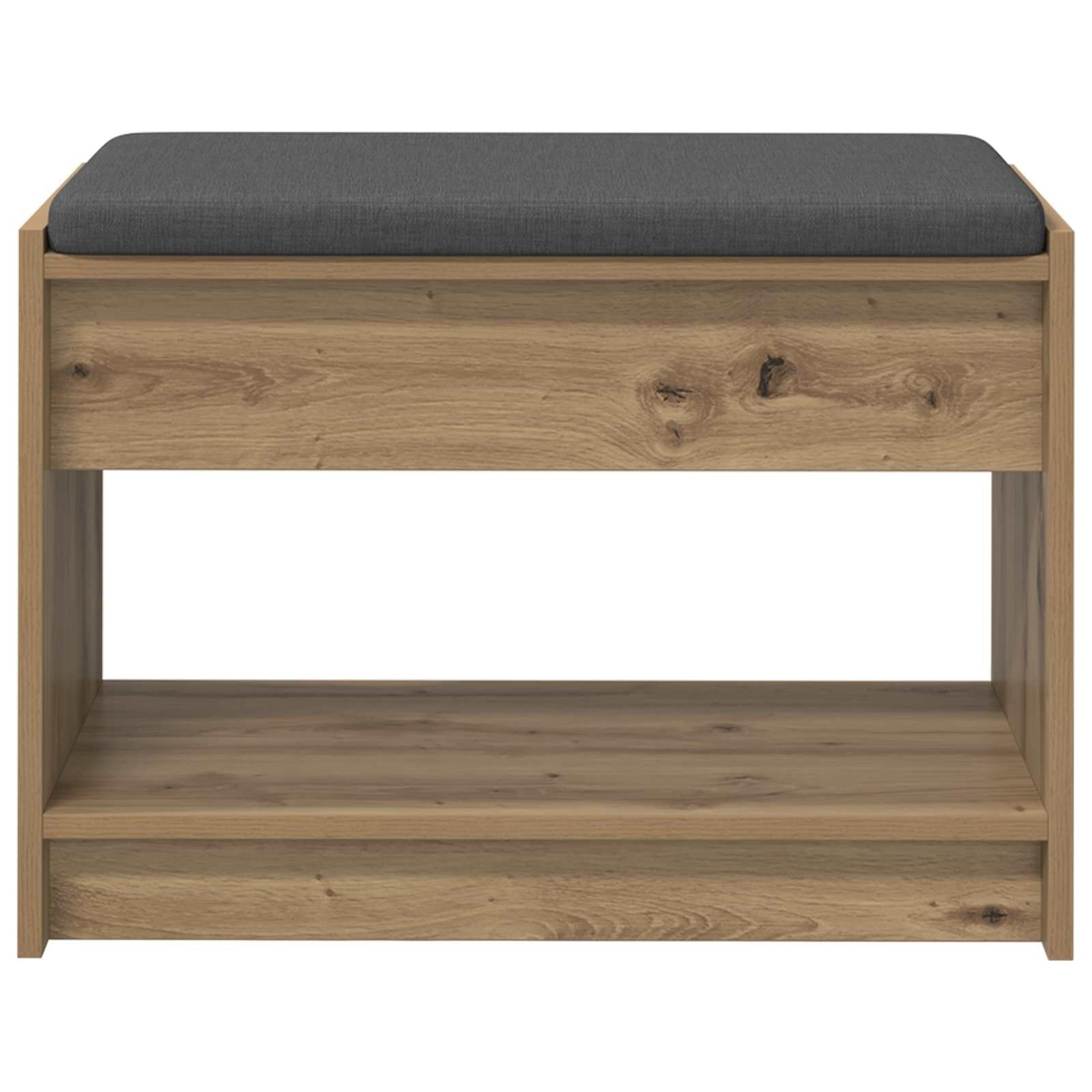 Nowoczesna ławka do korytarza, 63 x 38 x 45 cm, z poduszką i regałem z materiału drewnopochodnego, bez pleców, tapicerka materiałowa, miejsce do przechowywania butów i dekoracji