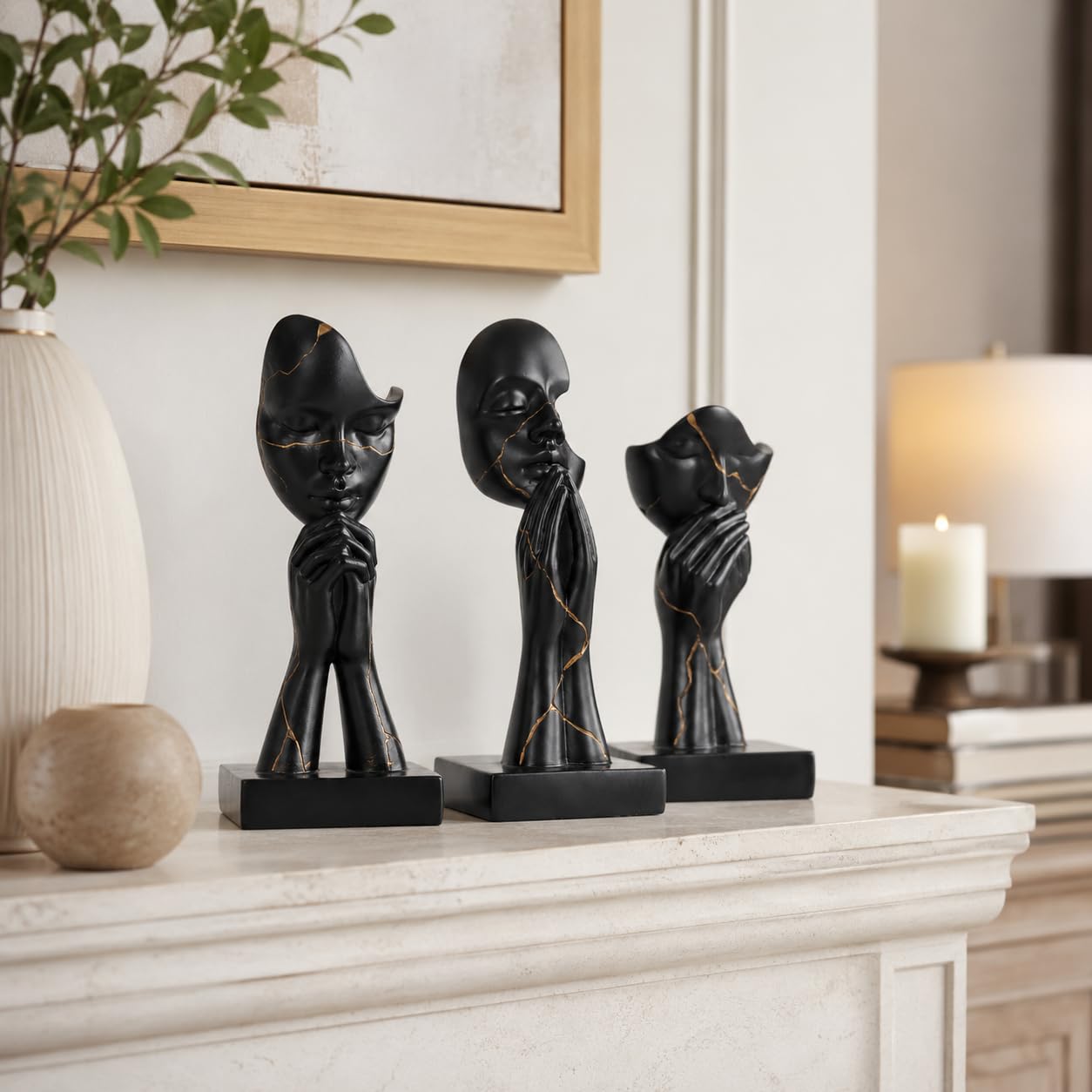 Gebetshände, Kunstharz-Statue, 3-teilig, abstrakte Kunst-Skulptur-Set | Betende Hände, Dekoration, modernes Regal, Tisch-Bücherregal, Wohnzimmer, Büro, 3-teiliges Set