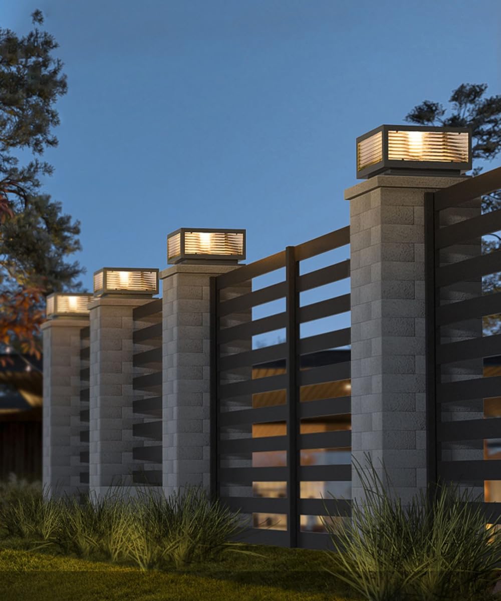 TRIVIDHA Moderne Pfostenleuchte Außensäulenleuchte Edelstahl LED Zaun Deckkappenleuchte IP54 wasserdichte Säulenleuchte Mit Glas E26 Verandaleuchte Für Gartenhof Eingangsbereich Straßenbeleuchtung