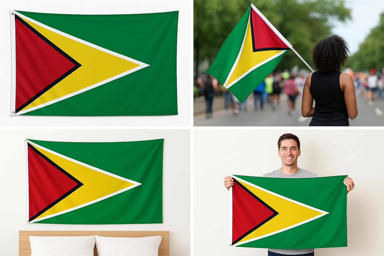Guyana Flag 3x5 FT – Vibrant Guyanese National Flag with Brass Grommets & Double Stitched Edges – 100% Polyester 68D, UV Fade Resistant – Perfect for Mashramani, Republic Day, Carnival, Independence, Parades, Outdoor & Indoor Décor - Image 4