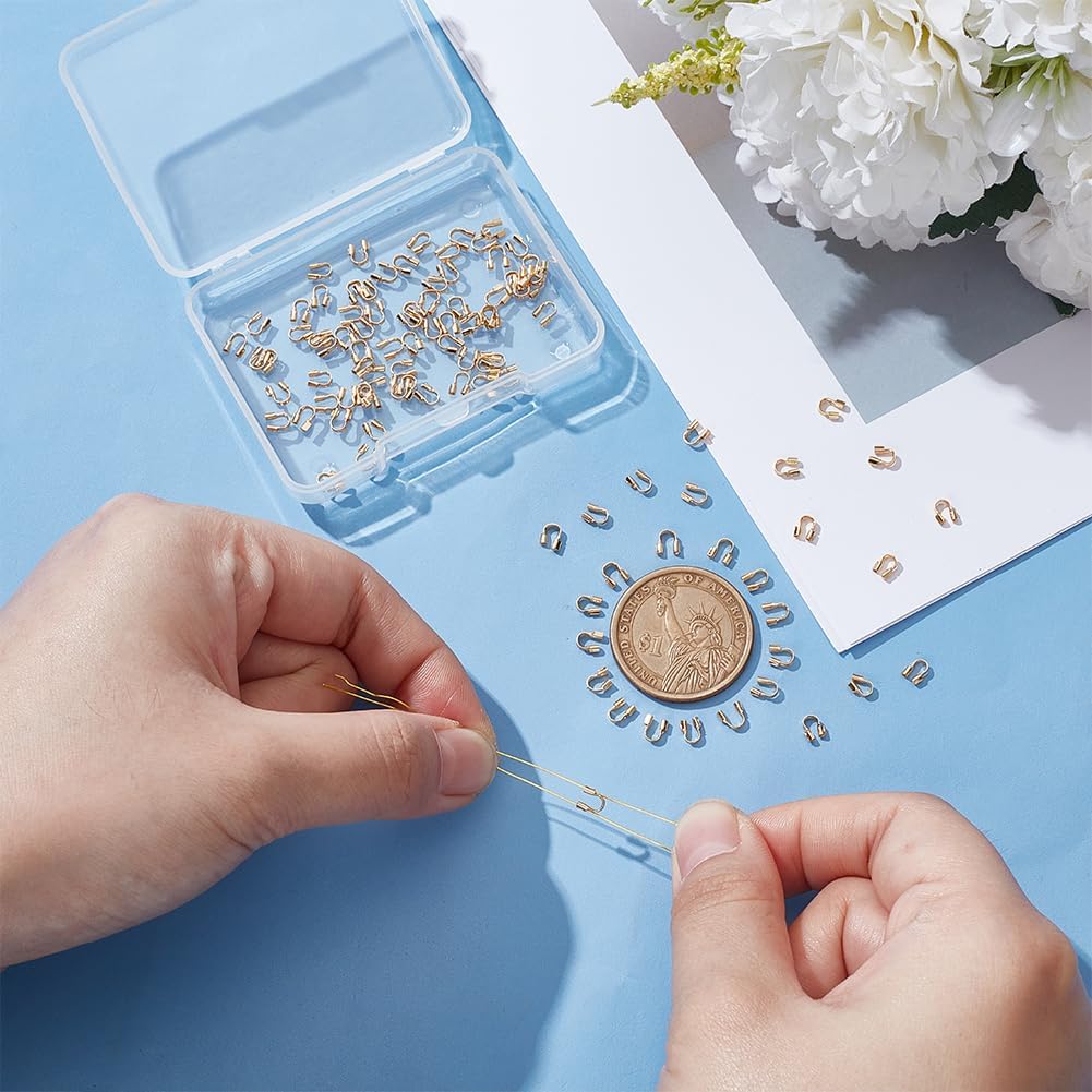 UNICRAFTALE 100Pcs Real 24K Gold Plated U Shape Guards Cable Protectors 5x4x1mm Wire Guardians Thread Protector Loop Guardian Hole 0.8mm for Necklaces Bracelets Jewelry Craft Making