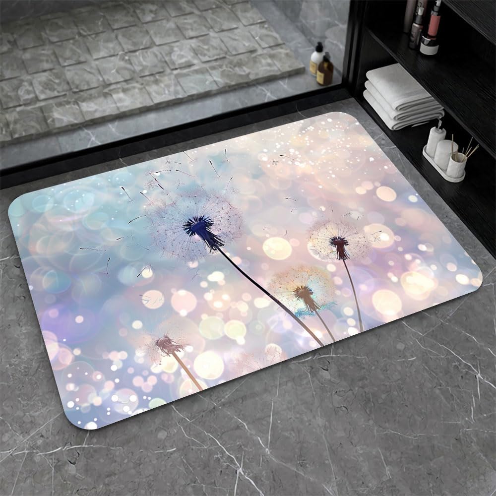 Diatomaceous Earth Bath Mat,Dragonflies and Flowers Non-Slip Volume Super Absorbent Fast Drying Eco-Friendly Easy to Clean for Bathroom Kitchen Door mat 16×24Inch (40 * 60cm)