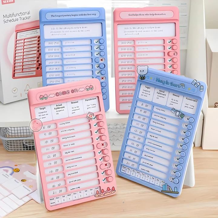Kamini Enterprise Portable Self-Discipline Chores Chart - Daily Checklist Board With 15 Pcs Blank Paper Sliding Morning Routine | Planning Boards Reminder for Home School Office (1ps/Pink) 3