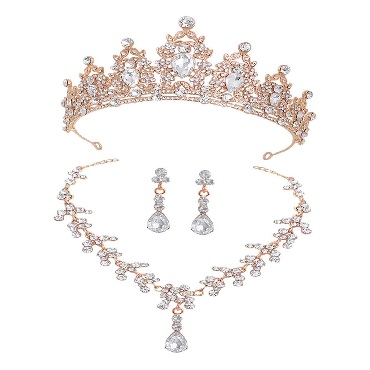 Conjunto de joyas para novia tiara dorada collar pendientes bodas compromisos 8