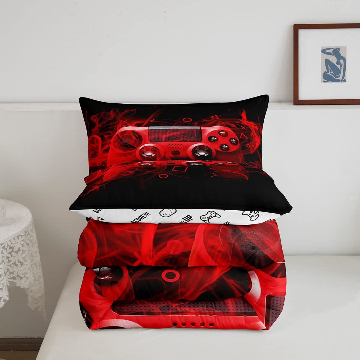 Juego de funda nórdica con diseño de mando de consola de videojuegos para dormitorio de niños y adolescentes, decoración para niños, niñas y jóvenes, funda de edredón con inserto para consola de