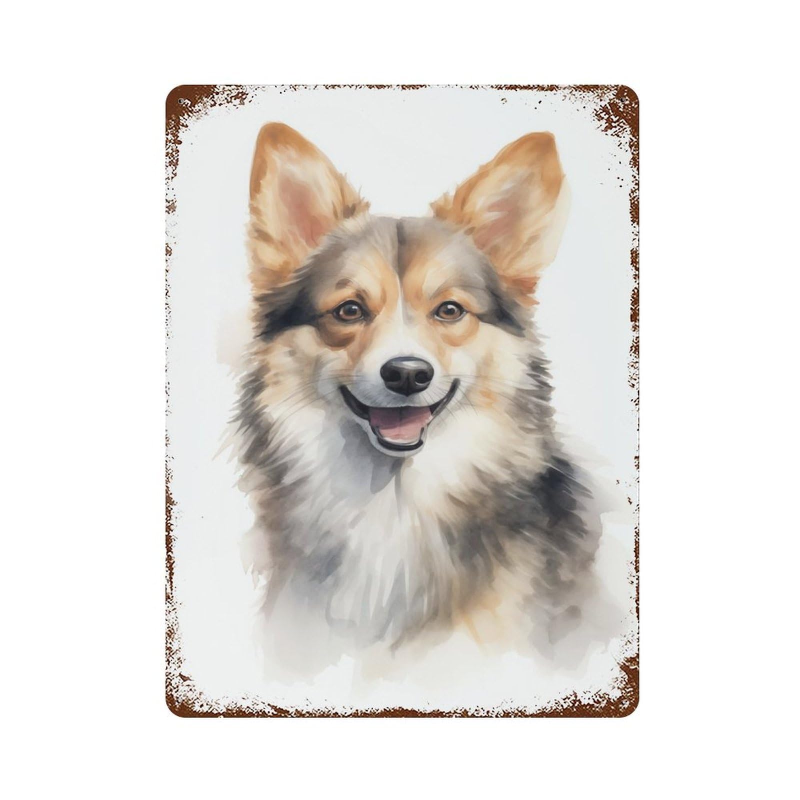 Swedish Vallhund Portrait Rusty Metal Tin Sign 15.7"x11.8", Industrial Home Decor for Garage, Pub Or Kitchen