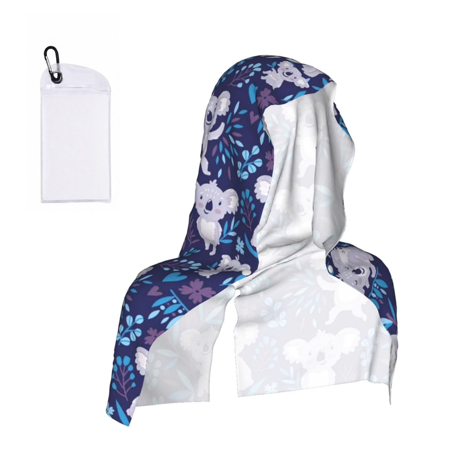 SATUSA Lovely Koala Print Cooling Hoodie Towel, Cooling Towels For Neck And Face, Quick Drying Absorbent Cooling Head Towel Beach Camping Gym Construction(2pcs)