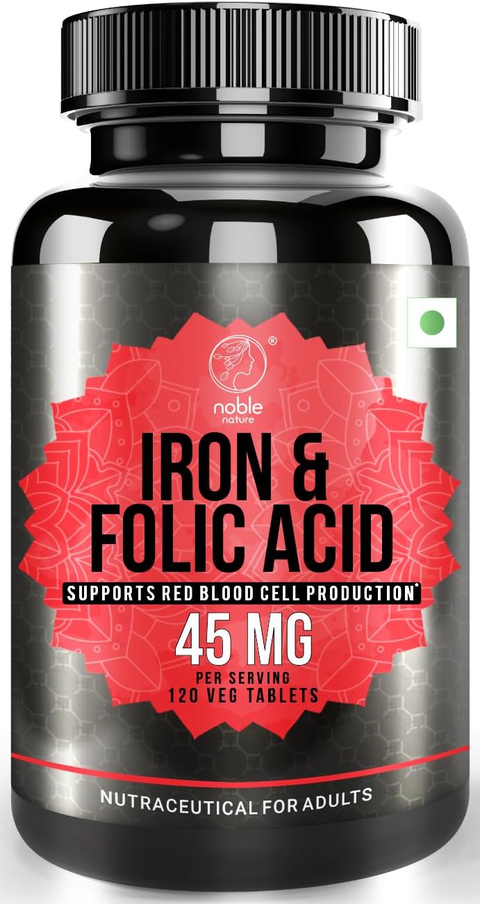 Iron with Folic Acid & Spinach Extract Supplement - 120 Tablets | Iron, Zinc, Vitamin C, Folic Acid & Vitamin B12 |