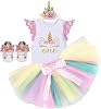 MYRISAM Baby Girls Birthday Cake Smash Unicorn Outfits Princess Romper Bodysuit Rainbow Skirt Unicorn Headband (Shoes)