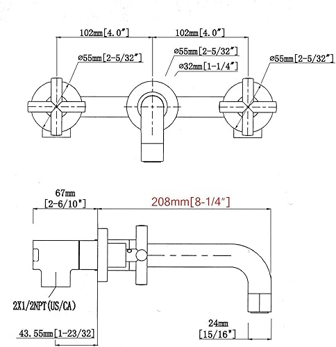Miniatura 4 de Grifo montado en la pared para fregadero de baño, boquilla giratoria de 360 grados, 2 asas cruzadas, con válvula gruesa, oro cepillado