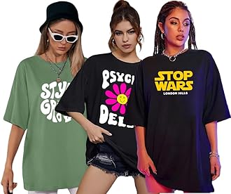 London Hills Women Printed Round Neck Oversized T-Shirt | Loose Fit Drop Shoulder T-Shirt | Women Oversized Tshirt’s | Over Sized Tshirt for Woman | Loose Tshirts for Women's | Oversize’s t Shirt