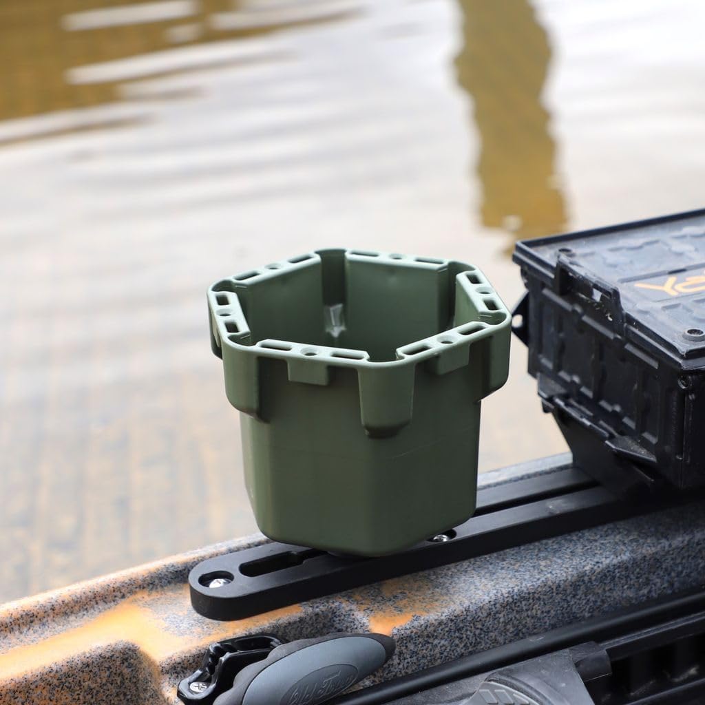 YakAttack Cup Holder Pro | Riggable Kayak Fishing Beverage Caddy | Compatible with GearTrac, MightyMount, & GridLoc | Universal Track Rail Mount | Marine-Grade Drink Holder & Gear Base