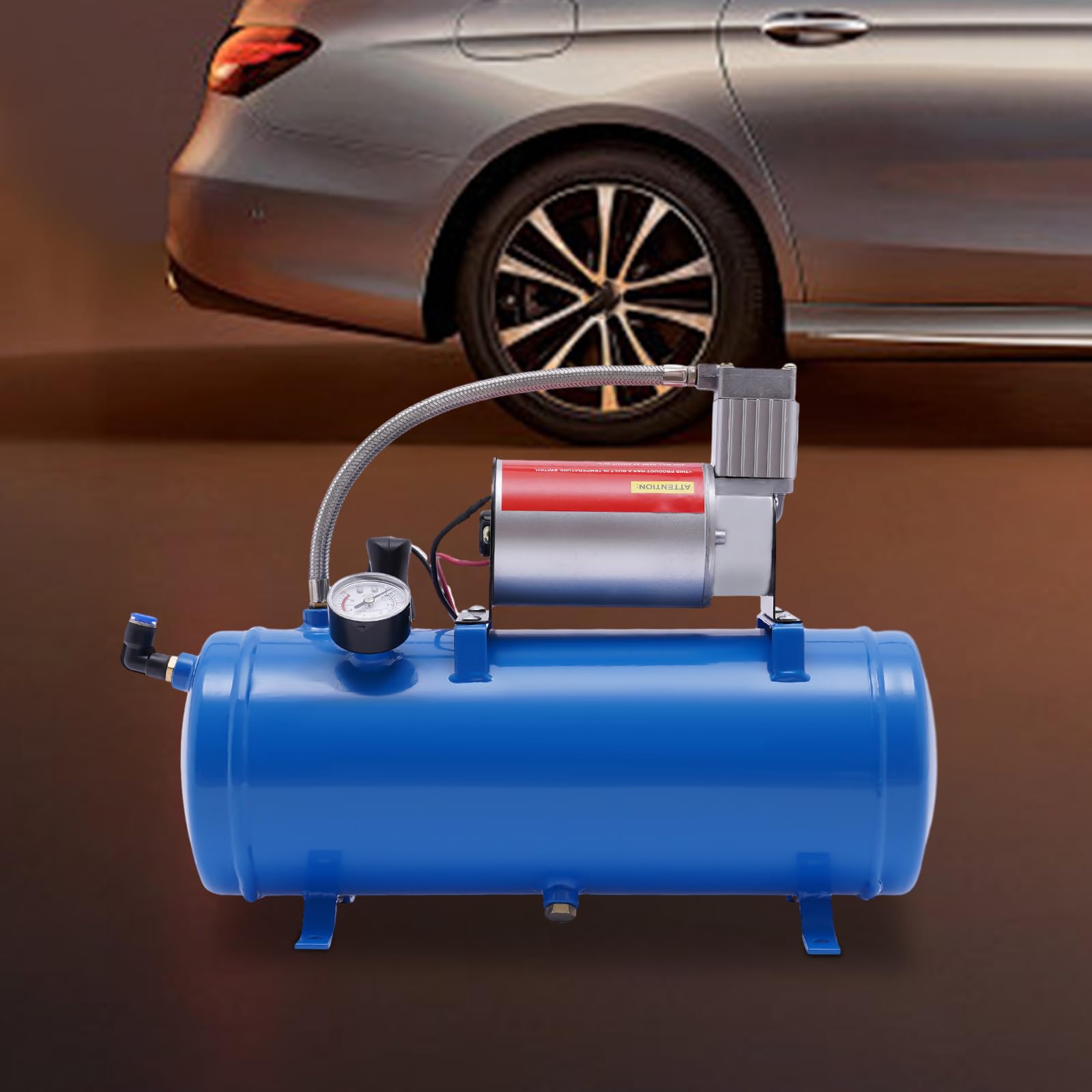 MINRS Compresor silencioso, 10 bar, compresor de aire comprimido, 6 L, caldera de 12 V, con manguera de 3,8 m, corte de 8 bar y se abre automáticamente a 6 bar