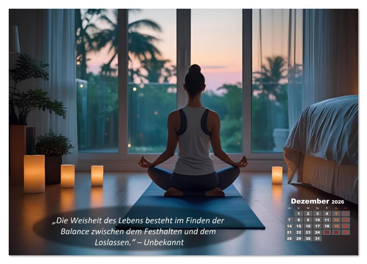 Mit Yoga ins Bett (hochwertiger Premium Wandkalender 2026 DIN A2 quer), Kunstdruck in Hochglanz: Ihr Kalender für Erholung, Entspannung und Achtsamkeit (CALVENDO Gesundheit)