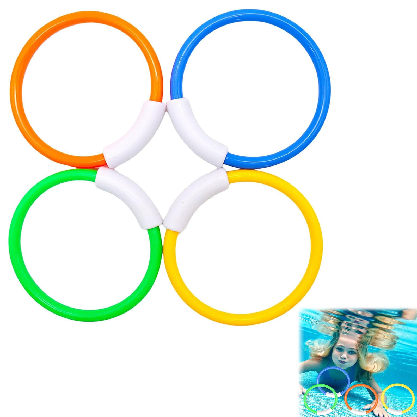 Rakiuty Dive Rings Pool Toys,Underwater Training Pool Diving Rings,Swimming Pools Dive Ring Toy,Ring Diving Toys for Swimming Pools,15cm,4 Pieces
