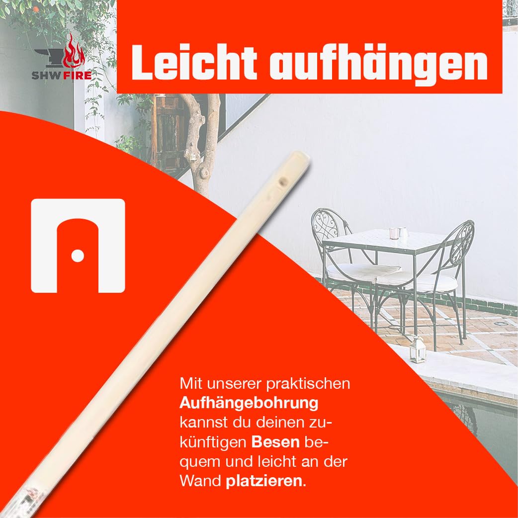 SHW-FIRE | Straßenbesen 40 cm breit mit Kratzkante, langlebige Elaston-Borsten, 140 cm Espenholzstiel - robuster Besen mit Stiel für Straße, Hof & Garten | Made in Germany