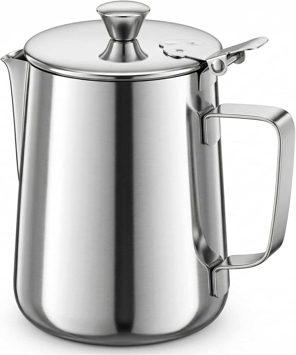 QWORK 600 mL 304 Stainless Steel Coffee Cup, Milk Frothing Pitcher with Lid, Latte Art Steaming Jug with Precision Pour Spout and Ergonomic Handle for Espresso Cappuccino Coffee