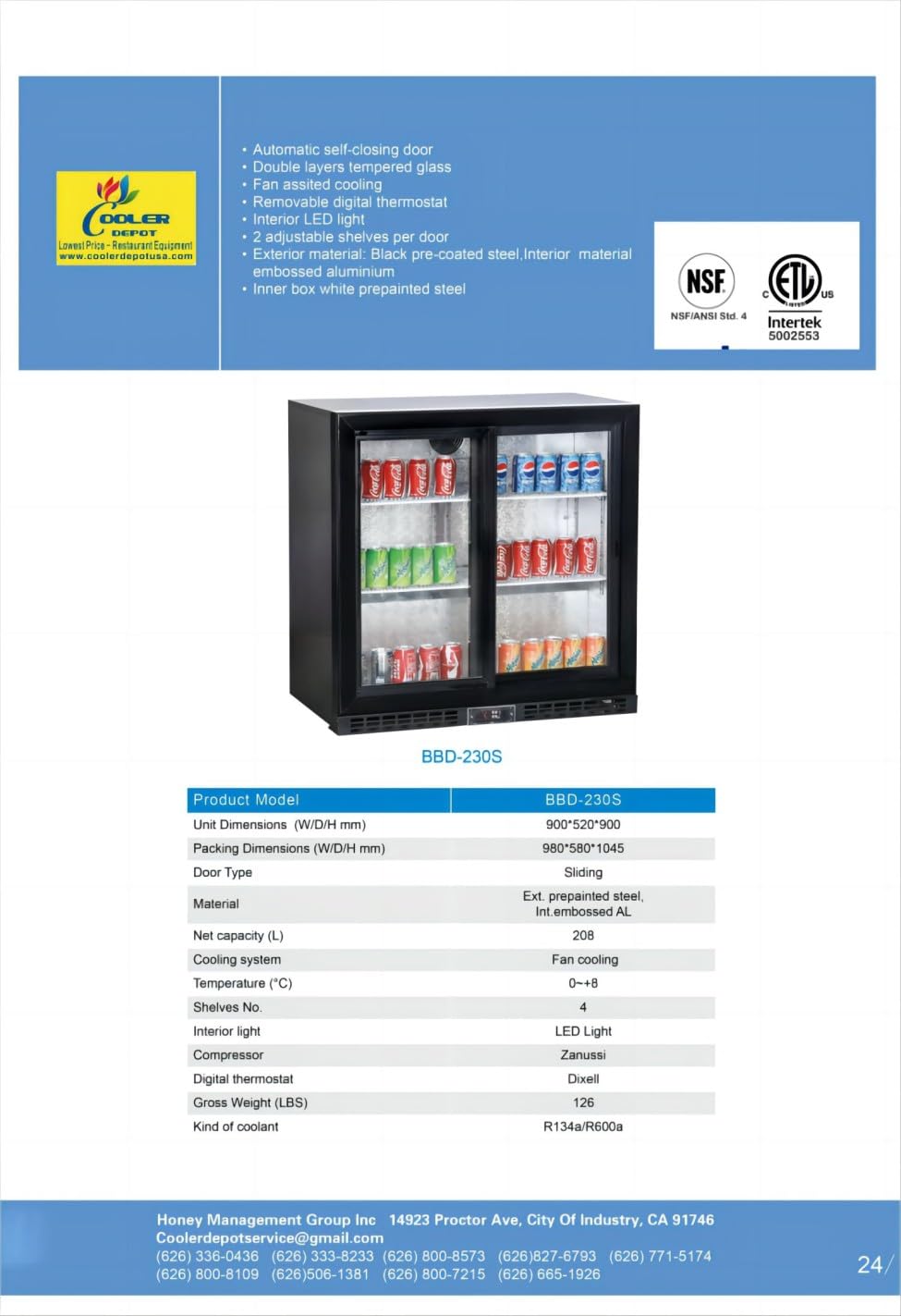 Beer Back Bar Cooler Commercial Refrigerator 35" Width, Capacity 7.4 Cuft (208l) Black Under Counter With Two 2 Sliding Doors Nsf Bb2s on Fridge.com - View 2