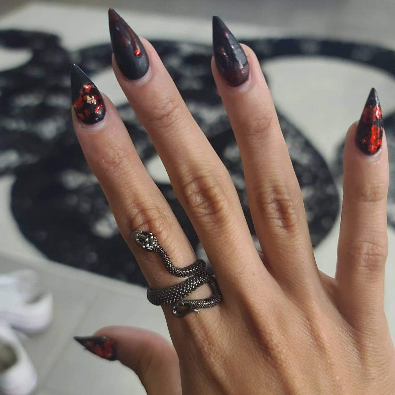 Snake Rings for Women Silver Snake Punk Vintage Ring for Men Adjustable Black Ring - Image 2