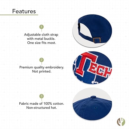 Miniatura 4 de Louisiana Tech University - Gorra de béisbol Bulldogs LA Brimmed Embroirderd, gorra de tela ajustable para adultos (estilo B) azul, Azul