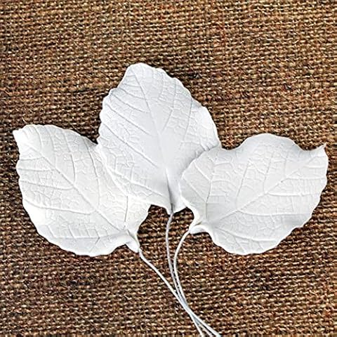 Sugar Flower Cake Topper Individual White Rose Leaves - Handmade from Gum Paste, Cake Decorations for Wedding Cakes, Birthday Cakes, Mother’s Day, Cupcakes, & more - 18 count Cover