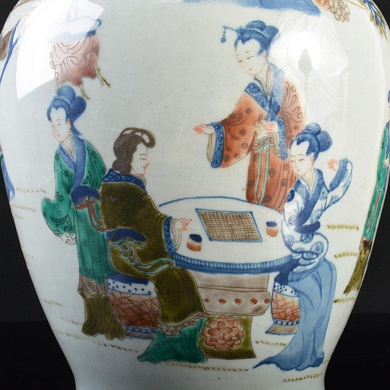 インテリア 中国 色絵 人物文瓶 高さ約36cm D R5482B