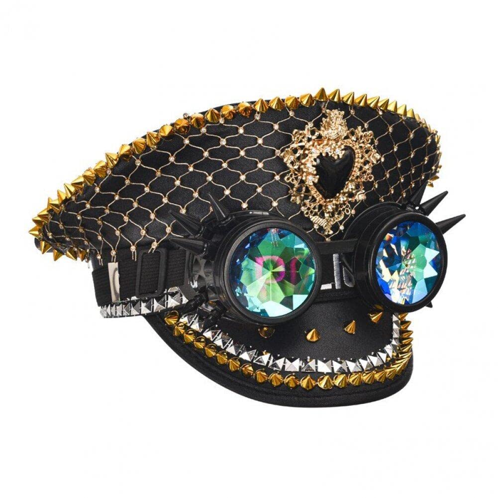 Glitzer-Paillettenhut, Strass-Steampunk-Hut, modischer Nachtclub-Partyhut, Cosplay-Partyhut mit Schutzbrille