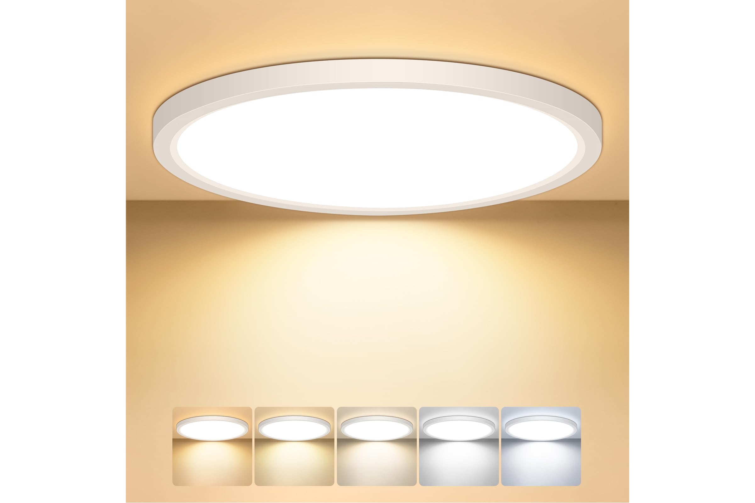 Zoye Bathroom Light, 3000K/4000K/6500K 5 Color Temperature, Waterproof IP44, Small, Round, Modern, Flush Ceiling Light for Bathroom, Kitchen, Bedroom, Hallway and More (White, 22cm-1 Pack)
