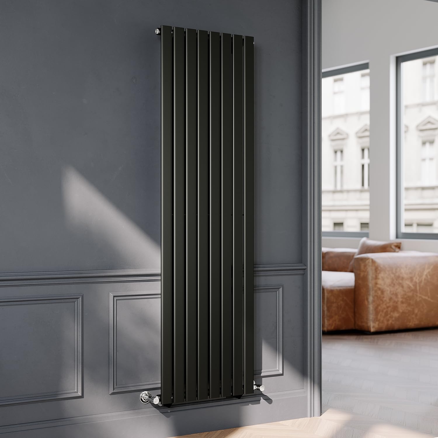 ELEGANT 1800 x 544mm Black Vertical Designer Radiator Flat Panel Single Panel Modern Central Heating Rad
