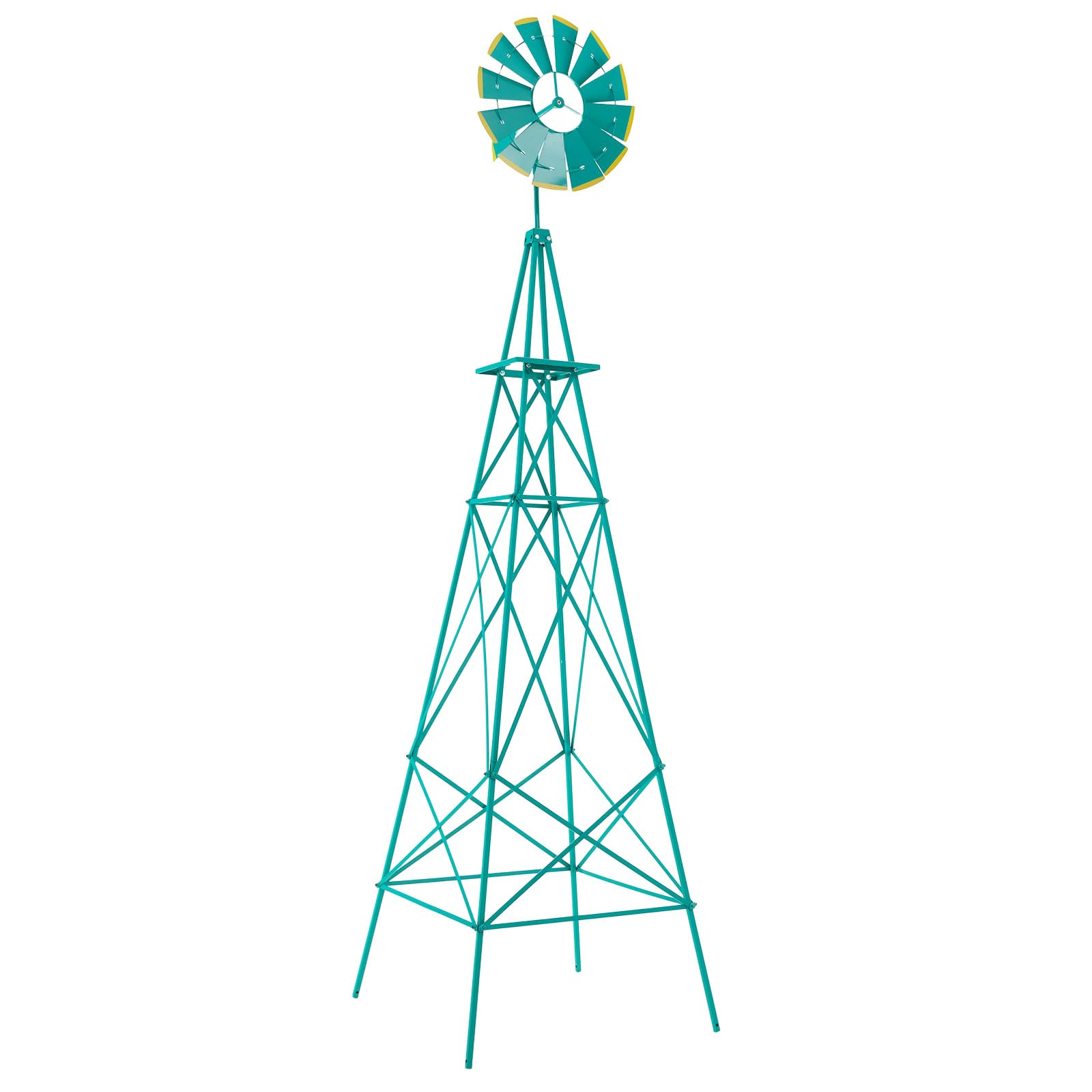 COSTWAY 8FT Metal Windmill, Weather-resistant Ornamental Garden Wind Mill as Weather Vane & Decoration, Outdoor Wind Spinner Sculpture for Patio Backyard Farm(Green, 67x67x253cm, More Metal Braces)