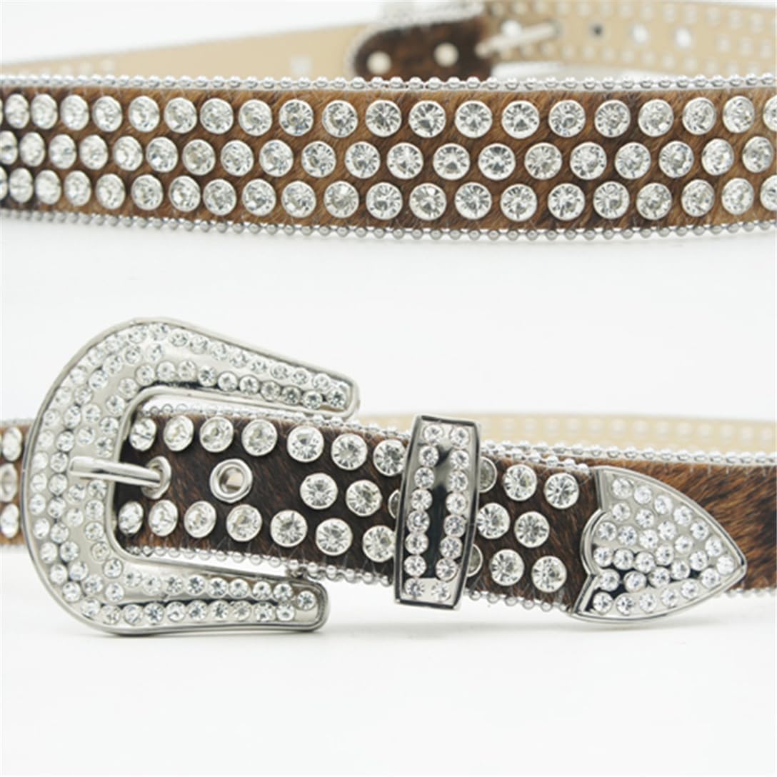 Rhinestone Leather Studded Belts For Women Men Punk Jean Buckle Western Rivets Belt