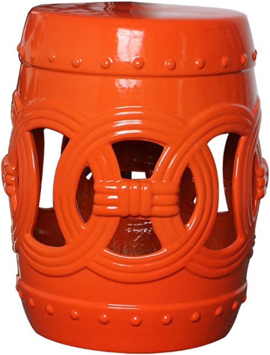 Decorative garden stools, Pastoral Monochrome Glaze Dressing and Shoe Changing Stool, Ceramic Drum Stool, Antique Outdoor Garden Stool.(Orange)