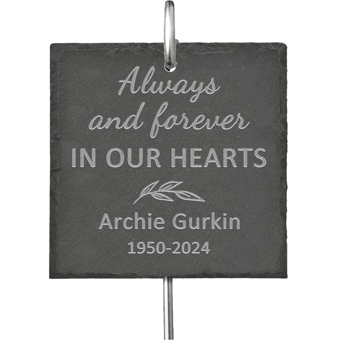 Personalized Memorial Stone Custom Engraved Photo Name Plaque with Hanging Hook, Square Grave Decoration for Loved Ones, Father, Mother, Cemetery, Home, Garden Decor (Always and Forever)