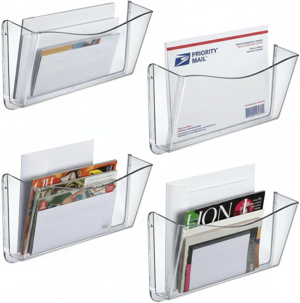 Azar Displays 250045-SMK Plastic Wall Mount File Holder with Magnets Smoke Colored, 4-Pack