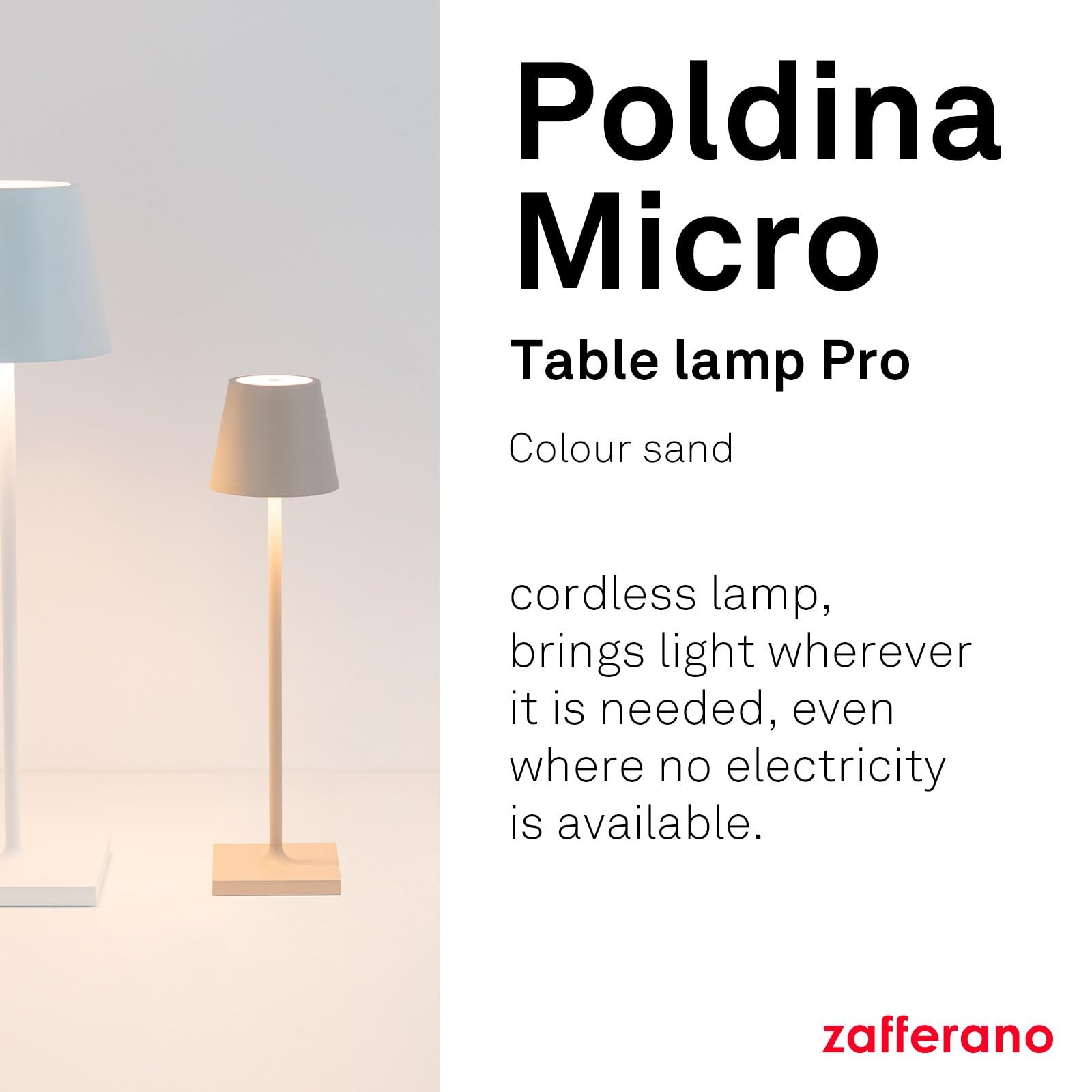 Zafferano, Poldina Micro Lamp, Rechargeable Cordless Table Lamp with Touch Controls, Suitable for Interior and Outdoor Dimmer - Image 2