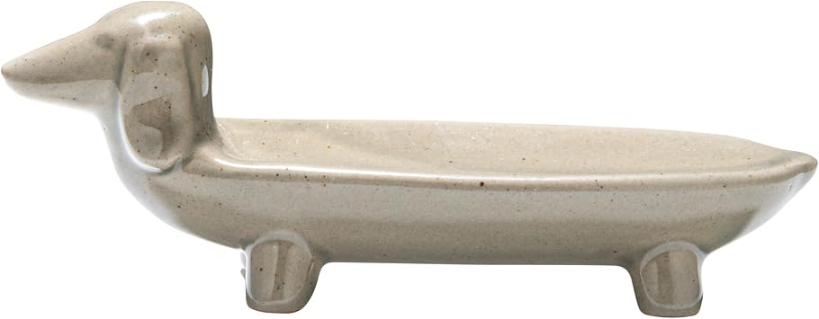 Creative Co-Op Grey Ceramic Dog Dish