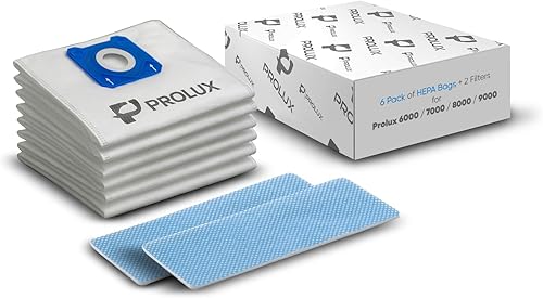 Paquete de 6 bolsas HEPA y 2 filtros de poste para las aspiradoras verticales Prolux serie 6000/7000/8000/9000