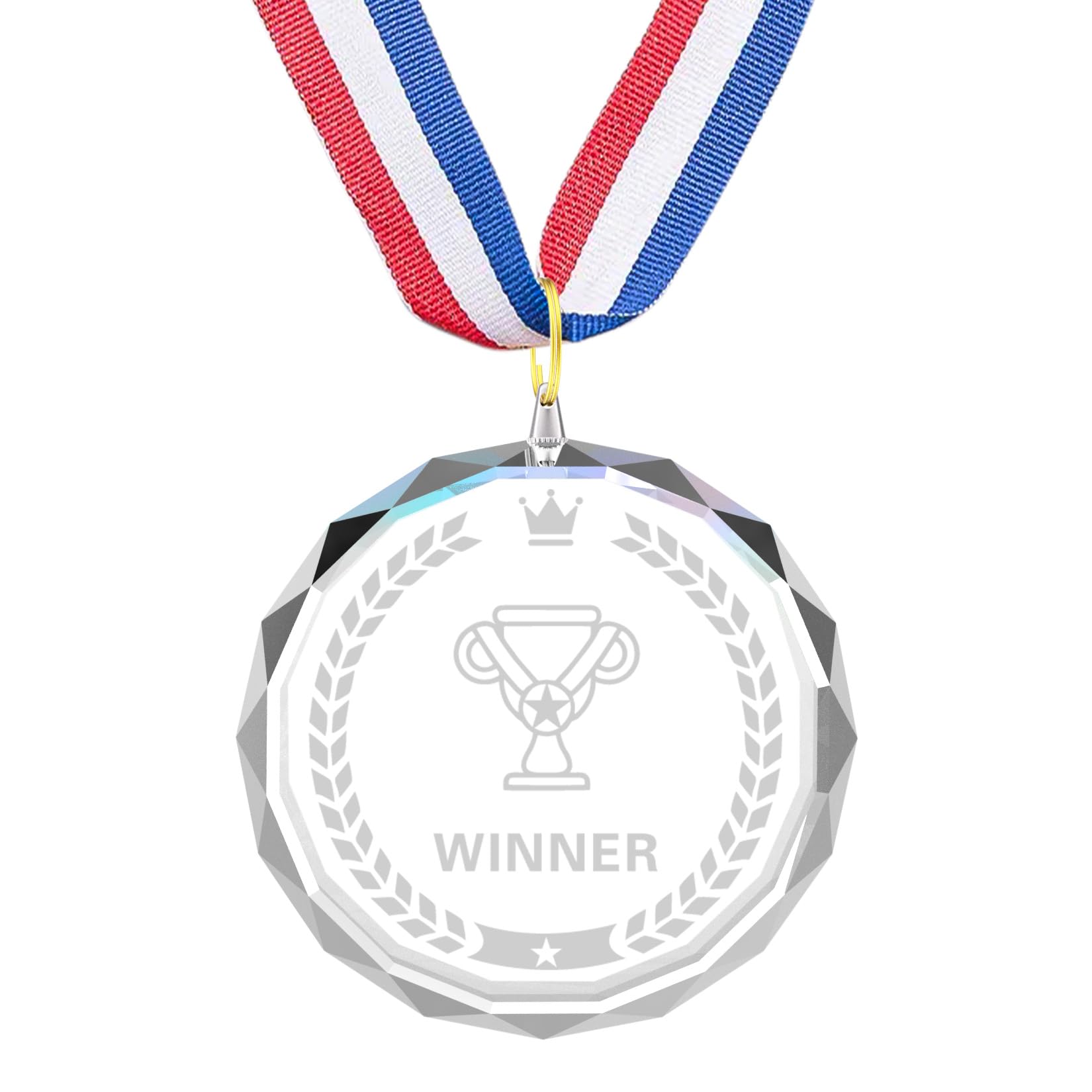 12 Pieces Crystal Award Medals Football Baseball Soccer Basketball Winner Medals, Crystal Medals with Neck Ribbons, Winner Gift Prize Award Medals for