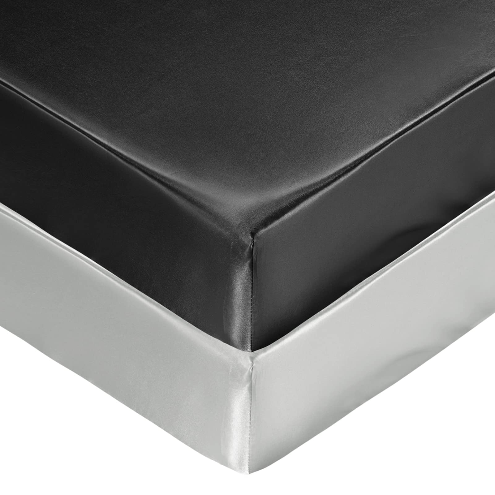 SiinvdaBZX 2 Pcs Satin Crib Sheets for Baby Boys, Light Grey &amp; Black | 52 x 28 Inch Silk-Like Soft Fitted Crib Sheets Baby Mattress Sheets for Standard Crib, Toddler Mattress, with 8 Inch Pocket