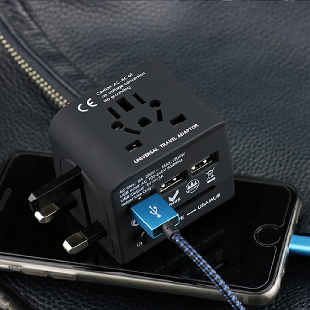 Adattatore da Viaggio Universale Internazionale con 3 Porte di Ricarica USB Caricabatterie da Parete Tutto in Uno per USA EU UK aus