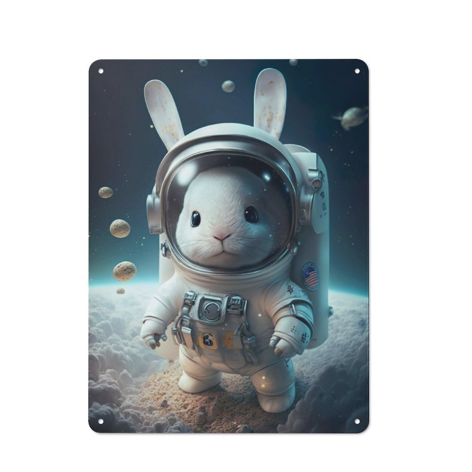 Junmoney Astronaut Space Rabbit Tin Wall Plaque 40X30cm With For Pub Or Café, For Hospitality Wall Decor Collectors