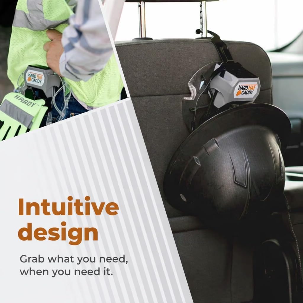 Hard Hat Caddy, All in One PPE Organizer with Magnetic Backing, Belt Clip, & Hook, Compatible with Safety Gear Brands