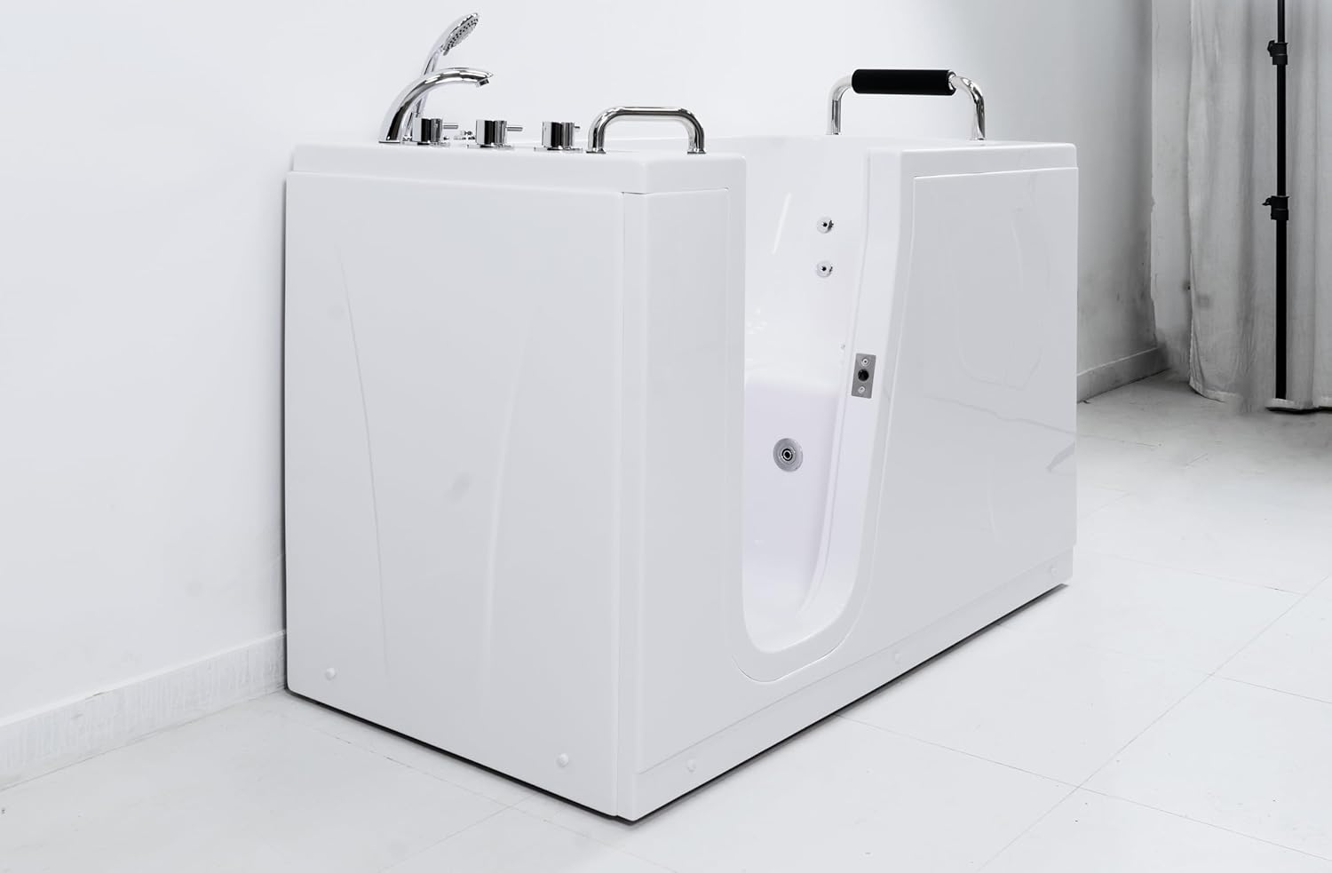 Walk in Tub, 52" x 30'' Right Drain,12 Air & 11 Whirlpool Massage Jets Bathtub, with Built-in Heater, 2 Safety Handrail, Chromatherapy Lighting, Slip-Resistant Floor, Acrylic