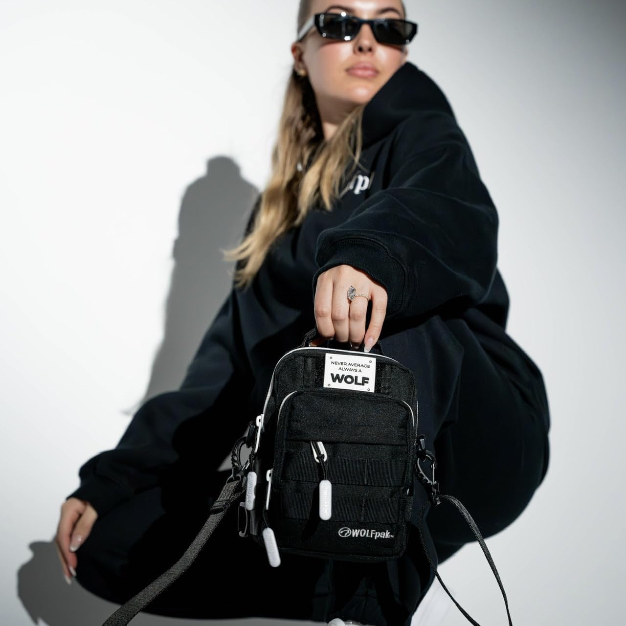 WOLFpak 4L Mini Tactical Sling Bag (Alpha Black White Accents) Compact Crossbody Backpack for Gym, Travel & EDC | Tactical Shoulder Bag with Multiple Pockets – Lightweight, Durable Sling Pack - Image 4