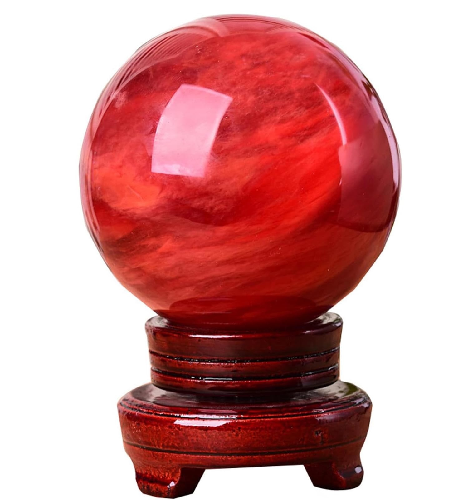 RVBLRDSE Melting Red Quartz Crystal Ball, Ornament with Wood Stand, Crystals Gemstone Sphere for Feng Shui Desktop Ornaments,Hand-Made,14cm Gemstone Stone