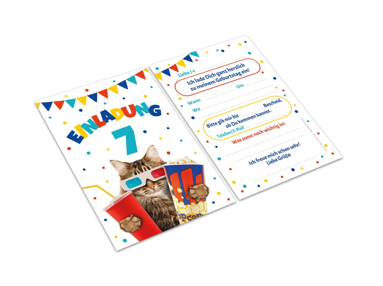 Minkocards 12 Einladungskarten incl. 12 Umschläge zum 6. Kindergeburtstag Mädchen Katze Einladungen zum sechsten Mädchengeburtstag Geburtstagseinladungen