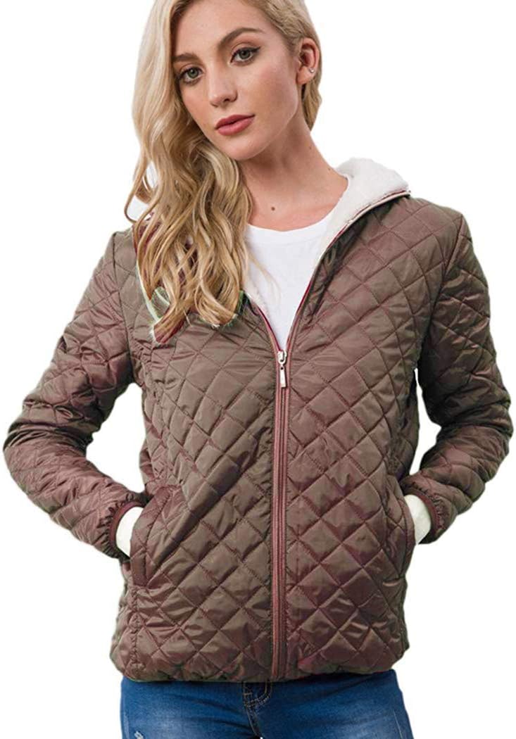 CATERTO Women's Hooded Lightweight Quilted Short Faux Fur Lined Jacket Outwear Puffer Coat