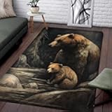 Custom Bear Area Rug - Black Bear Rug - Bear Bathroom Rugs, Black Bear Rugs For Living Room Decor, Cute Bear Area Rug, Bear Rug For Nursery, Soft Non-Slip Washable Bear Runner Rugs, Rugs With Bear