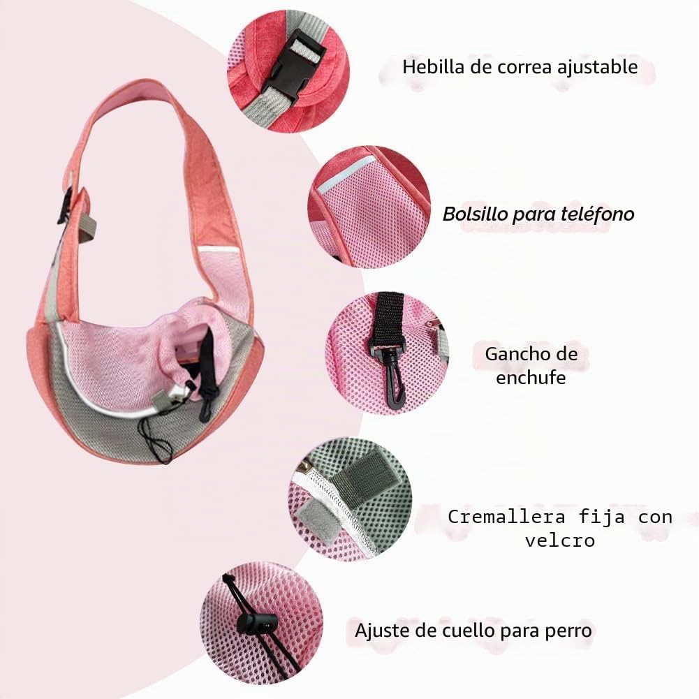 FEimaX Bandolera para Perro Transportín Bolsa de Viaje para Mascotas Bolsa Portador de Perro Bolso de Hombro para Perros Gatos, para Viajes al Aire Libre, Caminar en el Metro (S, Rosa)
